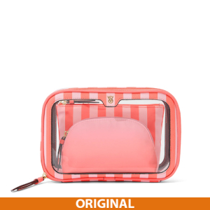 Victoria`s Secret 3-Piece Makeup Bag Glow Orange Stripe Косметичка 3в1 Коралл Original